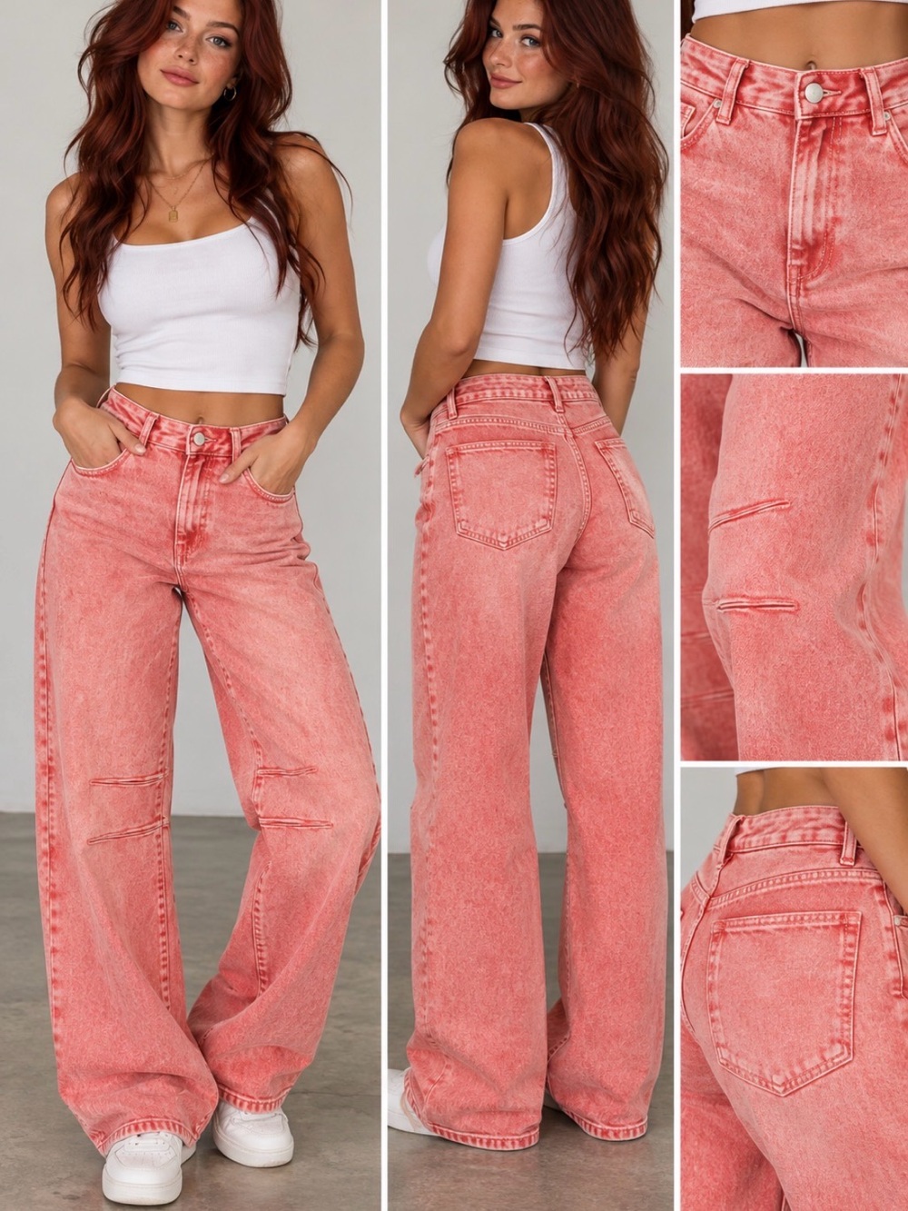 Risen Coral Pink Boyfriend Jeans — High-Rise Relaxed Fit (159)